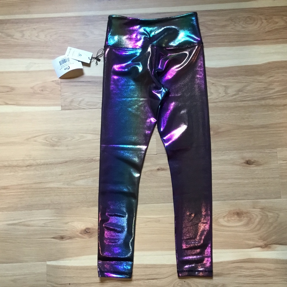 Zyia Active Yoga Pants Mirage Rainbow Metallic ⅞ Length New W/ Tags Size 2 - Picture 2 of 4